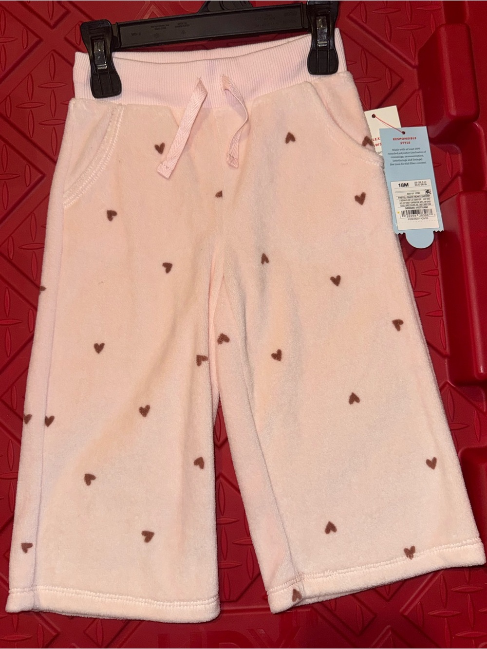 Cat & Jack Light Pink Plush Bottoms with Brown Hearts